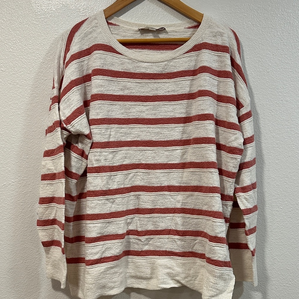 LOFT Rust and Cream Striped Sweater